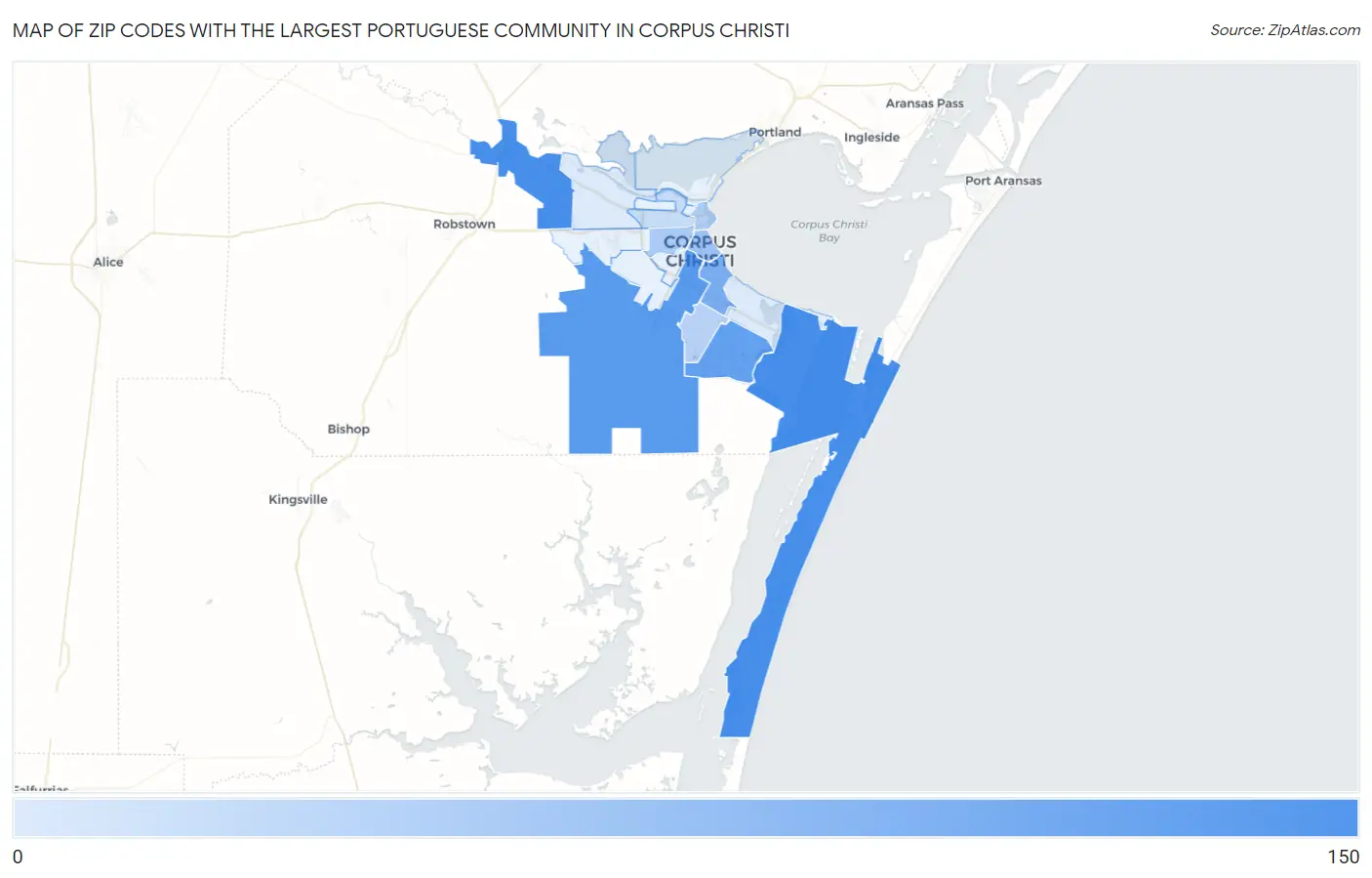 Zip Codes with the Largest Portuguese Community in Corpus Christi Map