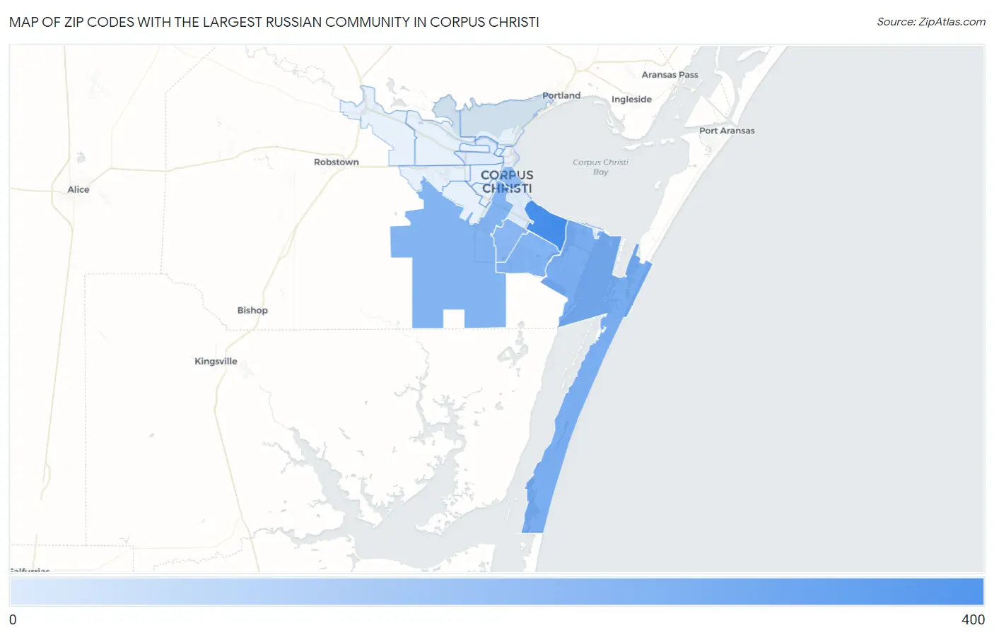 Zip Codes with the Largest Russian Community in Corpus Christi Map