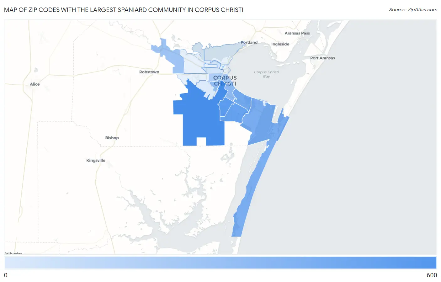 Zip Codes with the Largest Spaniard Community in Corpus Christi Map