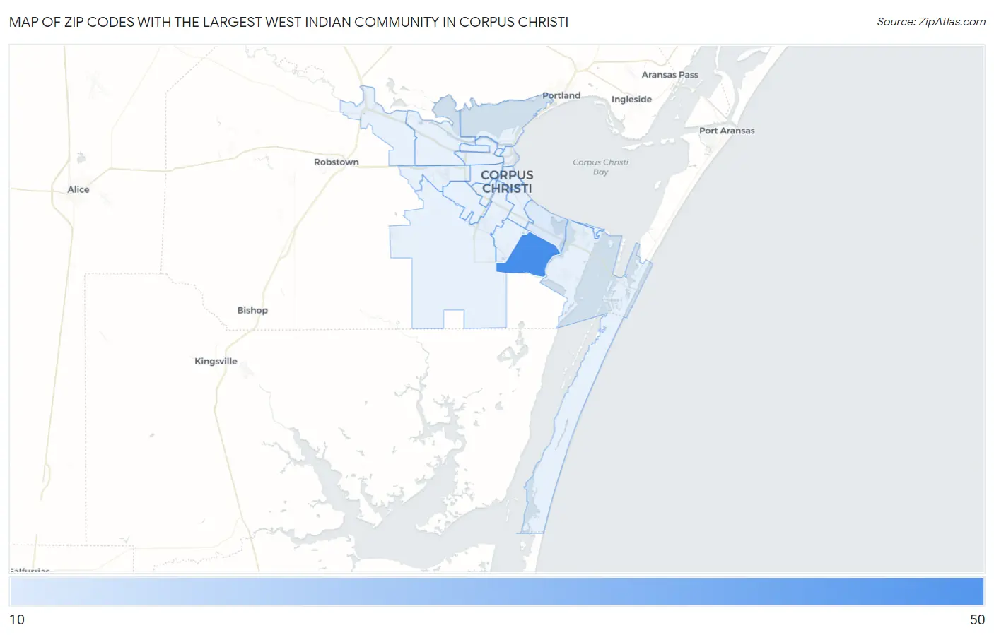 Zip Codes with the Largest West Indian Community in Corpus Christi Map