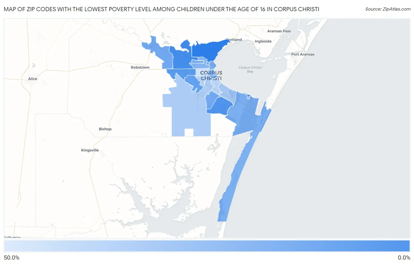 Zip Codes with the Lowest Poverty Level Among Children Under the Age of 16 in Corpus Christi Map