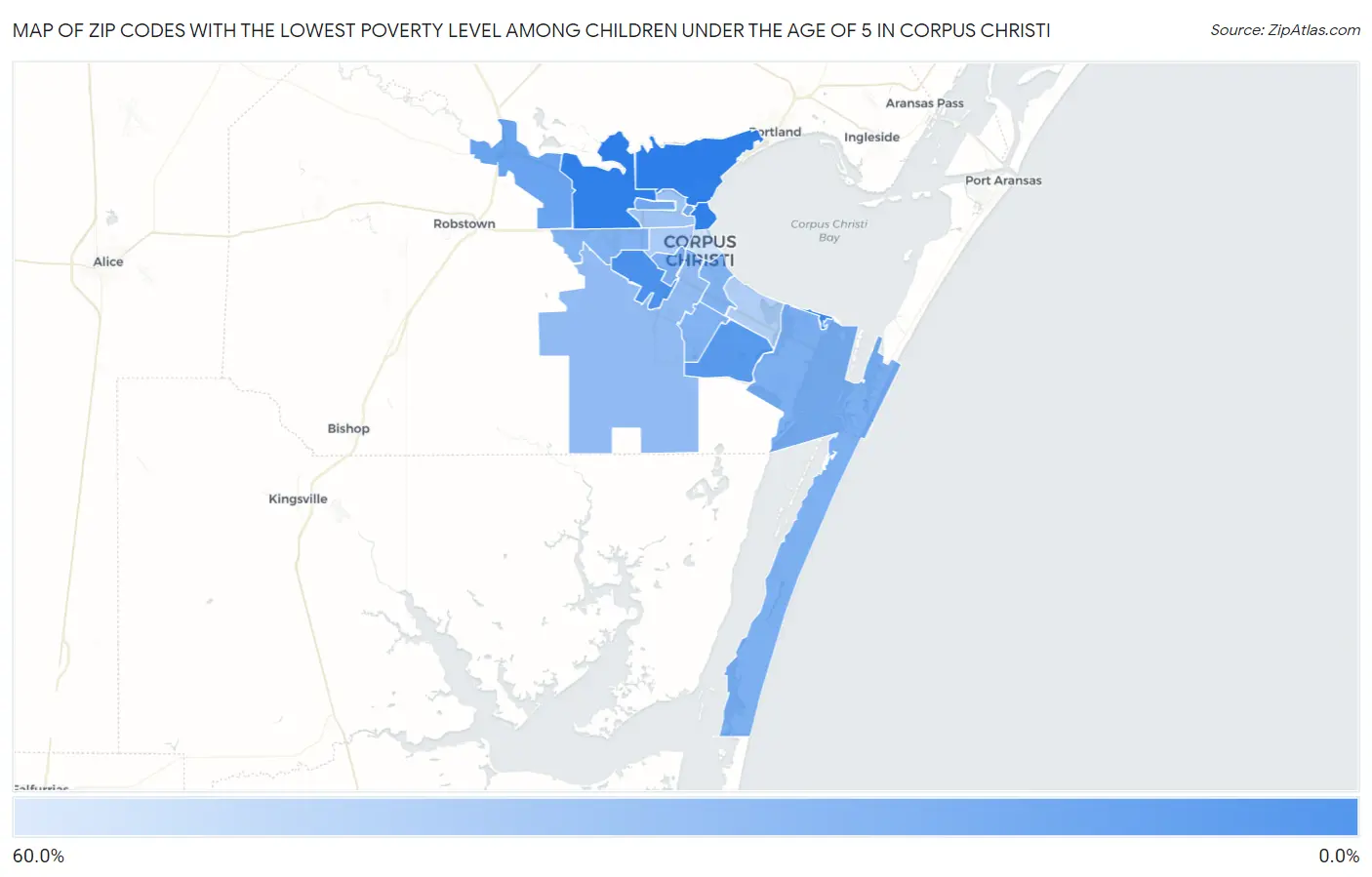 Zip Codes with the Lowest Poverty Level Among Children Under the Age of 5 in Corpus Christi Map