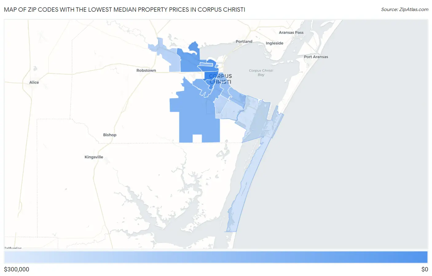 Zip Codes with the Lowest Median Property Prices in Corpus Christi Map