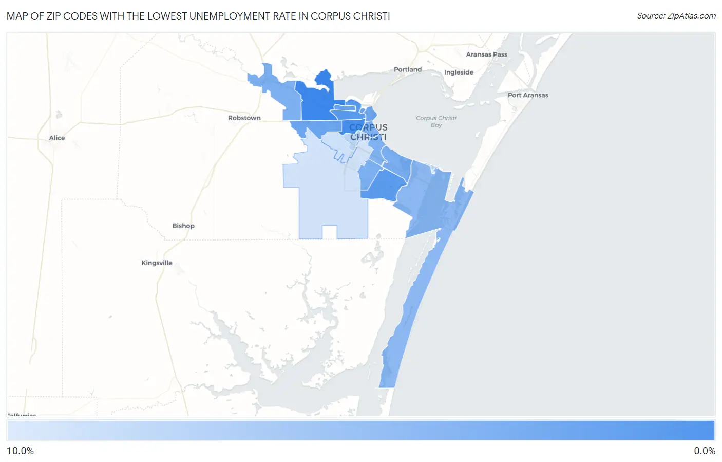 Zip Codes with the Lowest Unemployment Rate in Corpus Christi Map