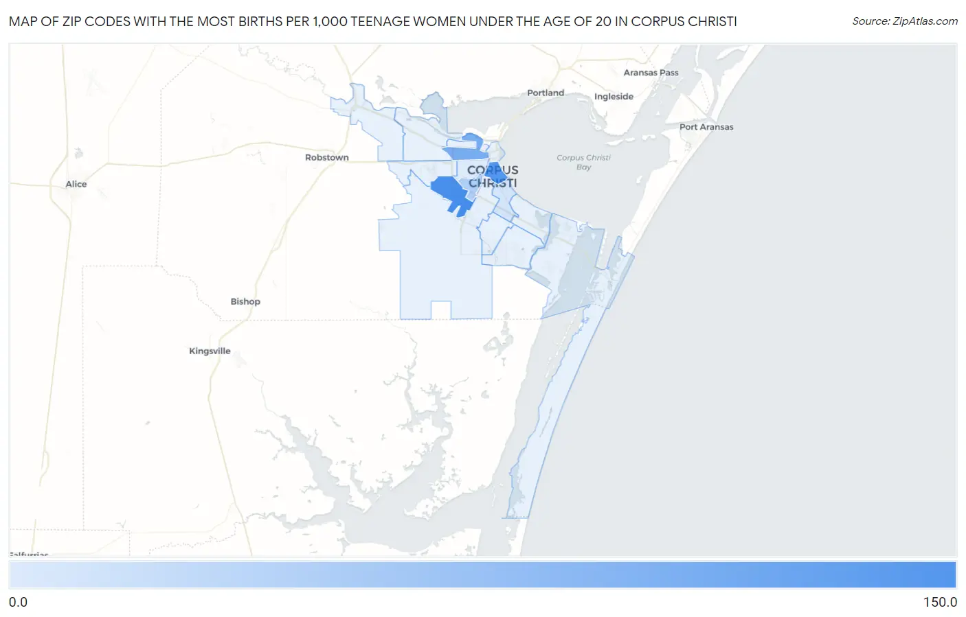 Zip Codes with the Most Births per 1,000 Teenage Women Under the Age of 20 in Corpus Christi Map
