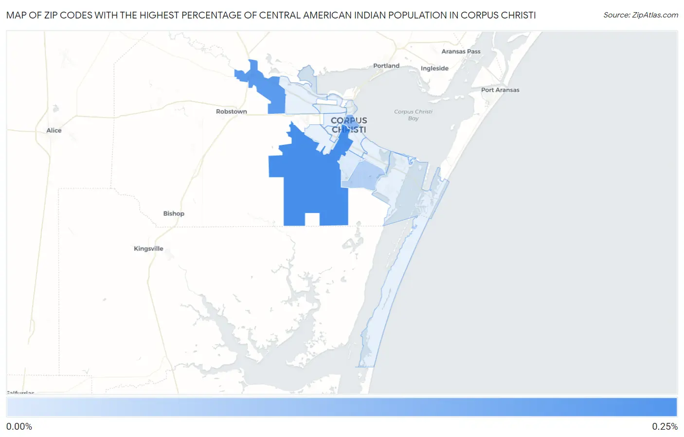 Zip Codes with the Highest Percentage of Central American Indian Population in Corpus Christi Map