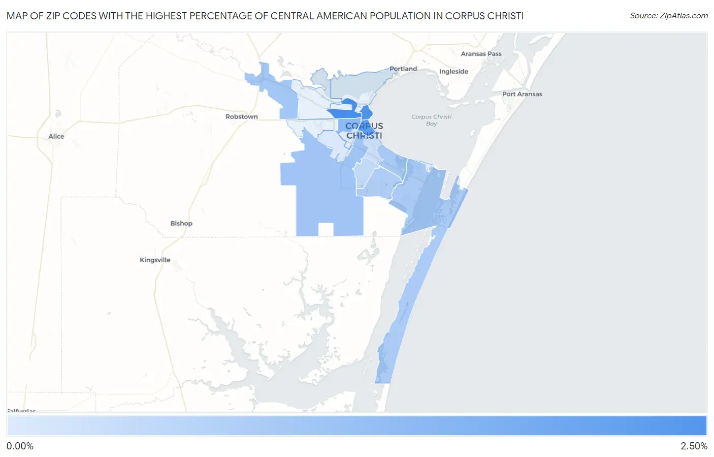 Zip Codes with the Highest Percentage of Central American Population in Corpus Christi Map