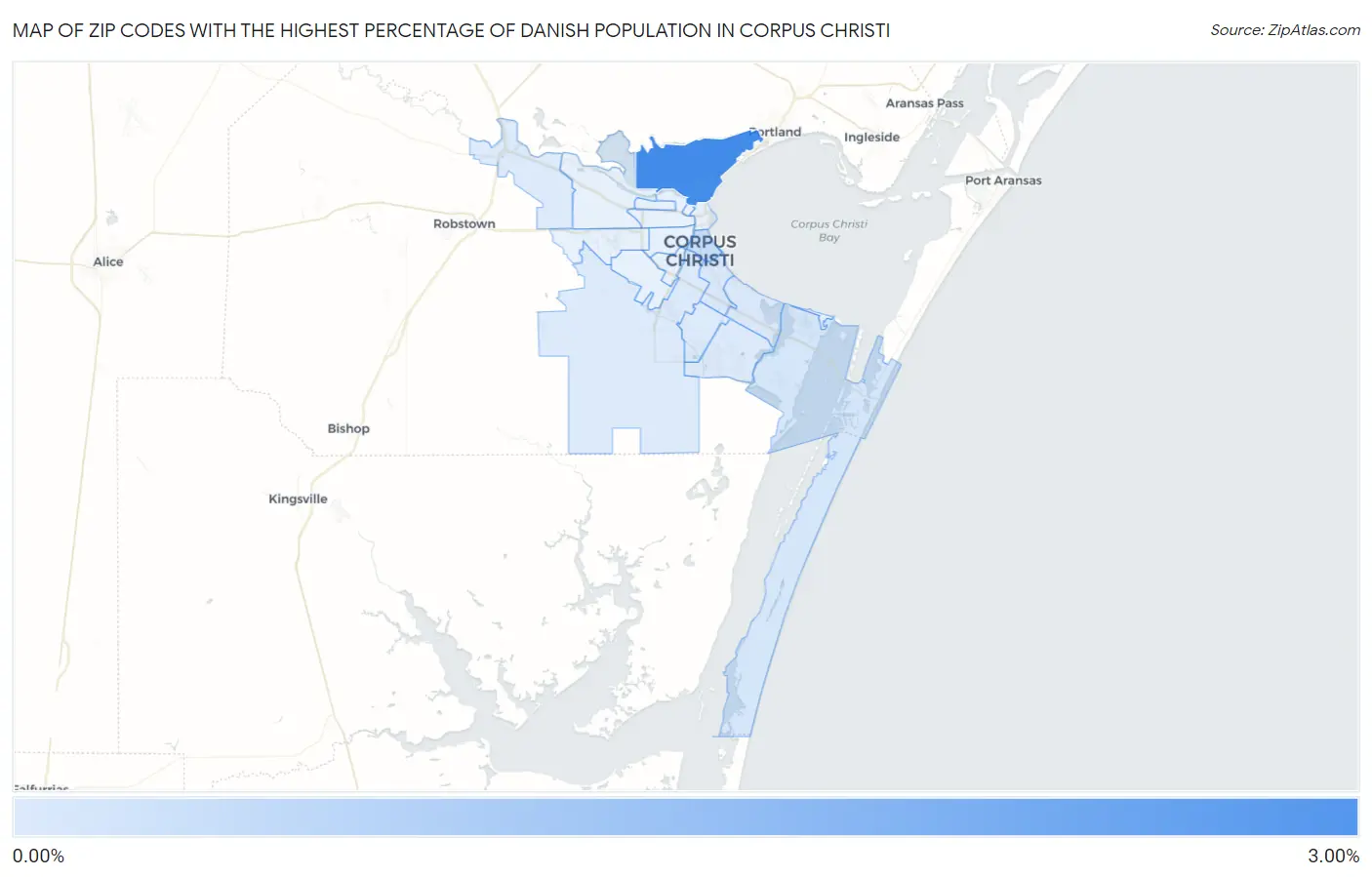 Zip Codes with the Highest Percentage of Danish Population in Corpus Christi Map
