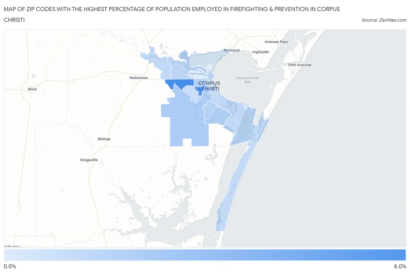 Zip Codes with the Highest Percentage of Population Employed in Firefighting & Prevention in Corpus Christi Map