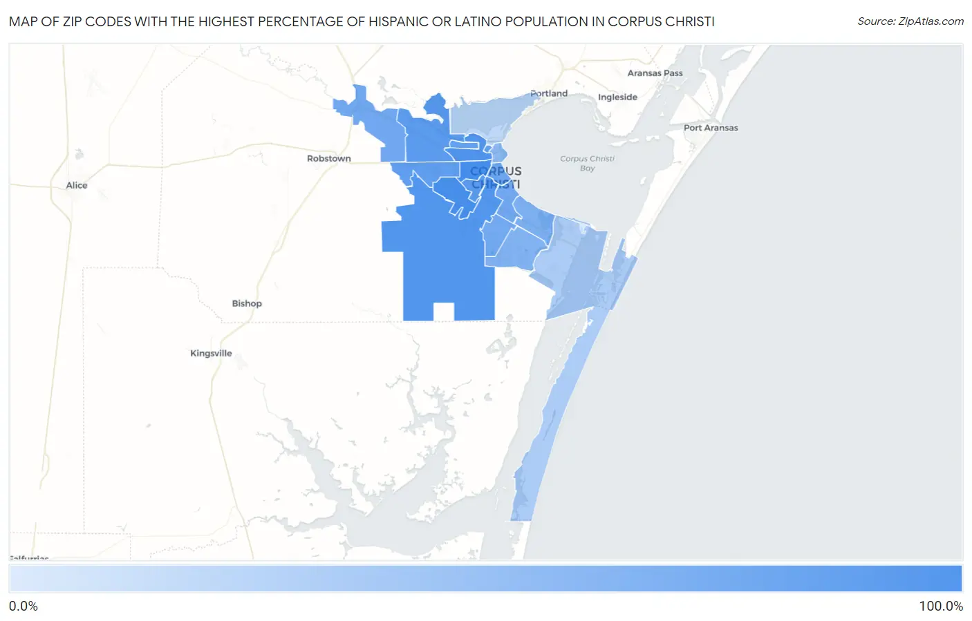 Zip Codes with the Highest Percentage of Hispanic or Latino Population in Corpus Christi Map