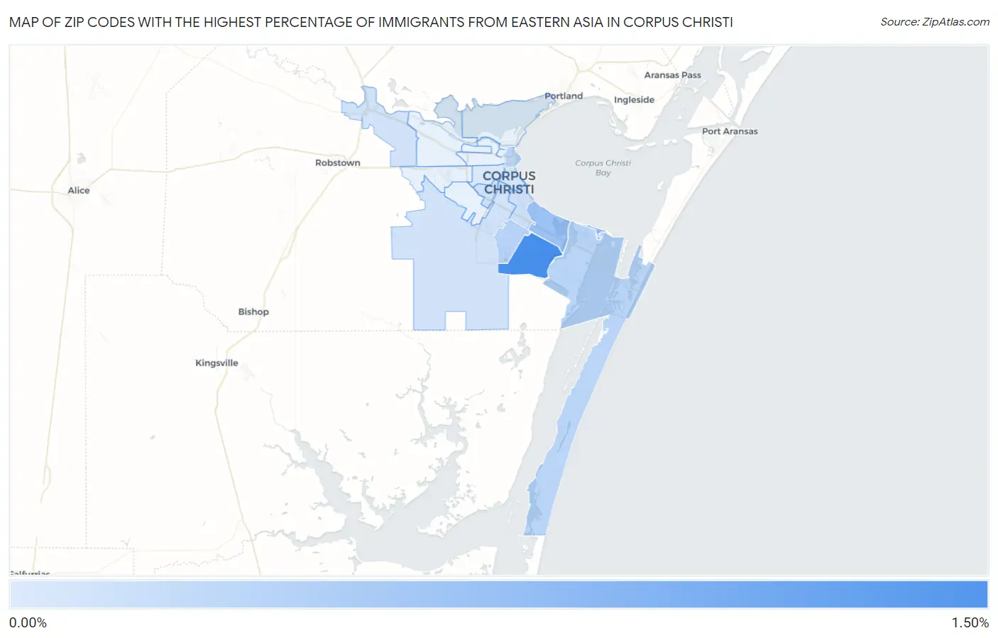 Zip Codes with the Highest Percentage of Immigrants from Eastern Asia in Corpus Christi Map