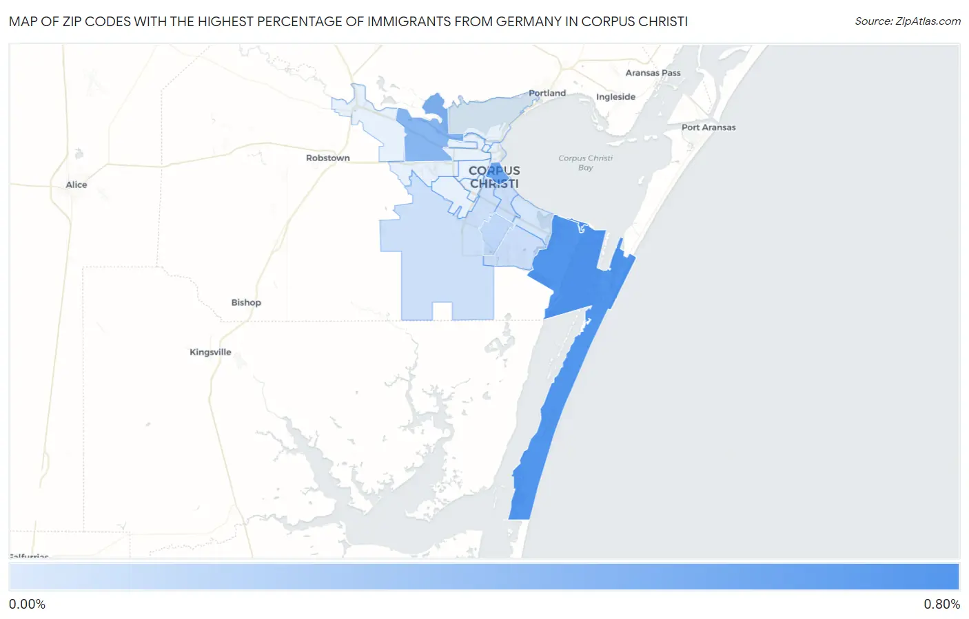 Zip Codes with the Highest Percentage of Immigrants from Germany in Corpus Christi Map