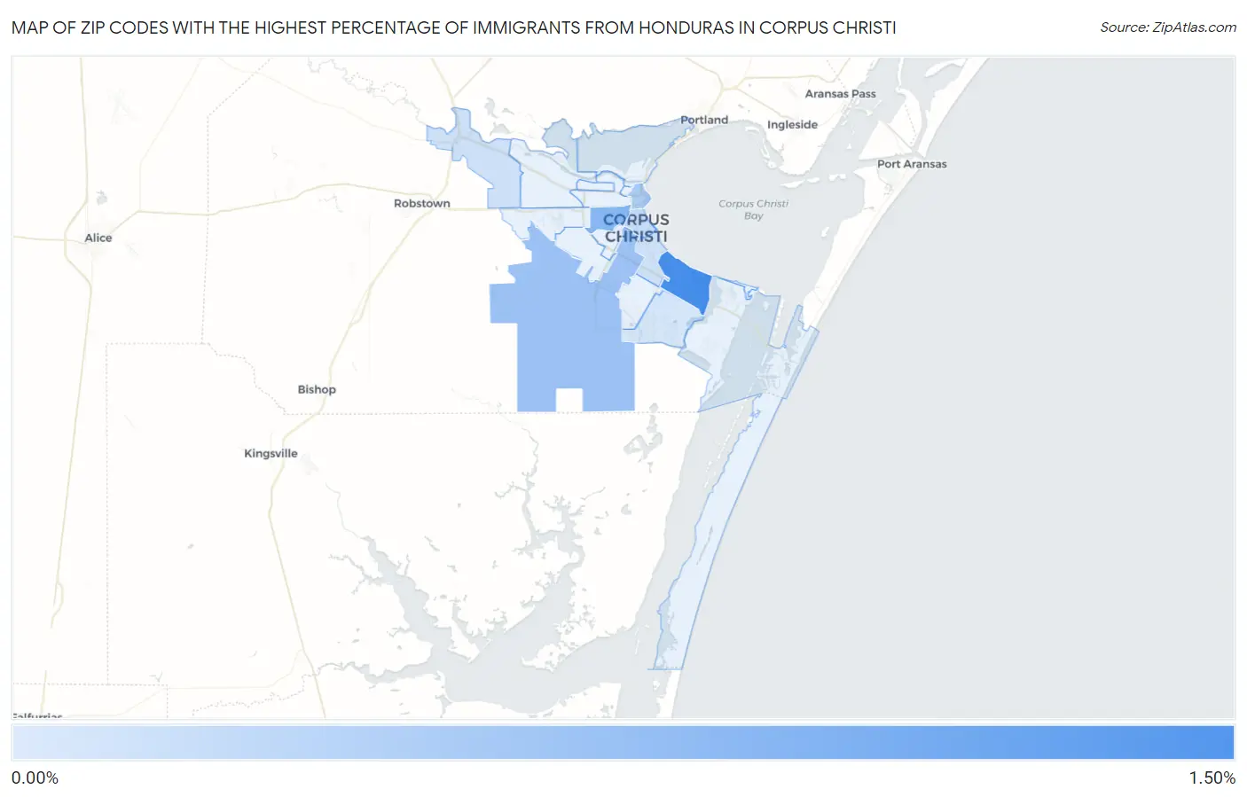Zip Codes with the Highest Percentage of Immigrants from Honduras in Corpus Christi Map
