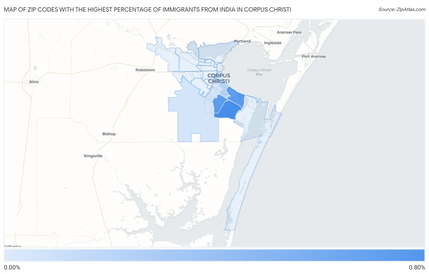 Zip Codes with the Highest Percentage of Immigrants from India in Corpus Christi Map