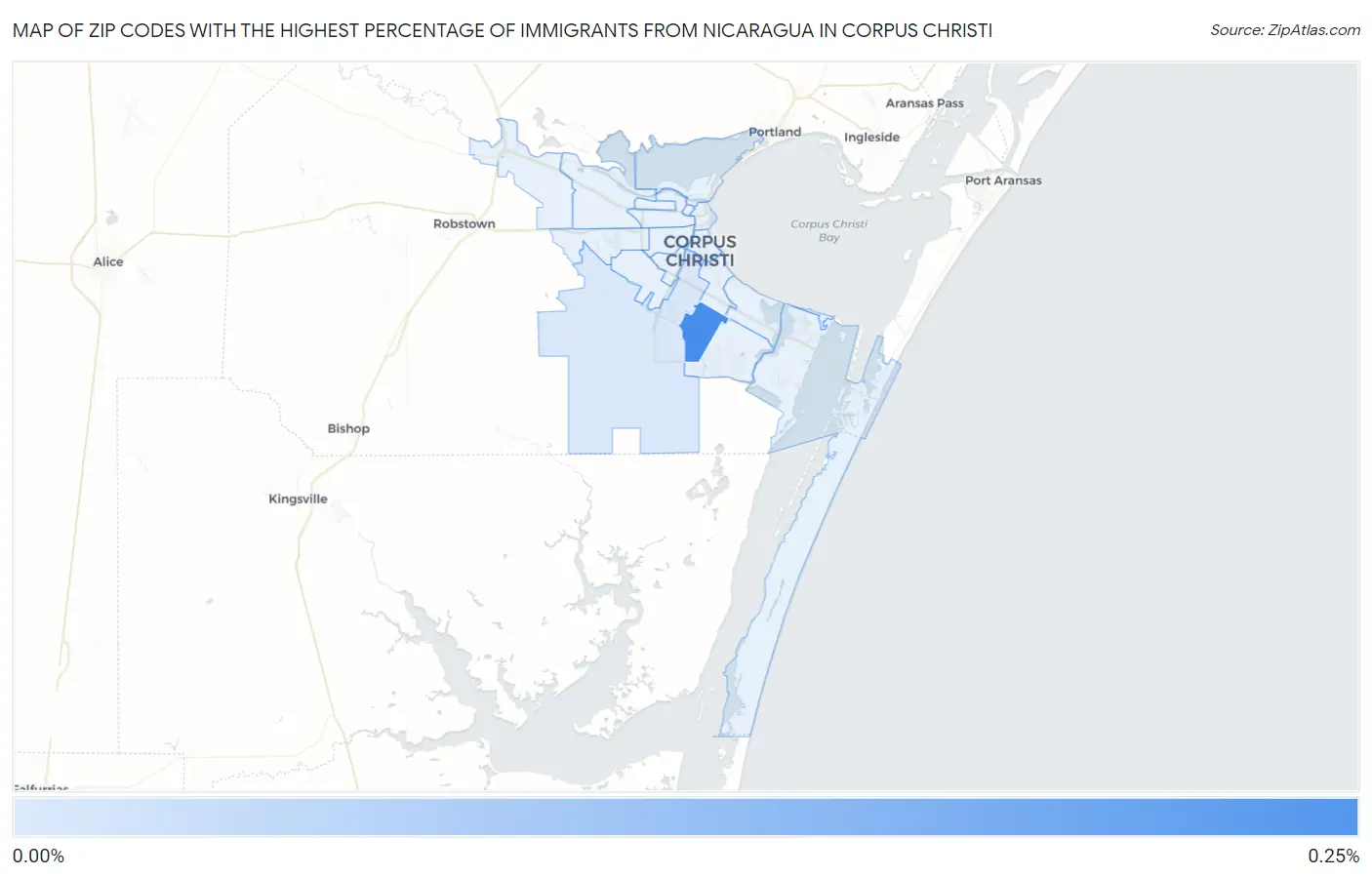 Zip Codes with the Highest Percentage of Immigrants from Nicaragua in Corpus Christi Map