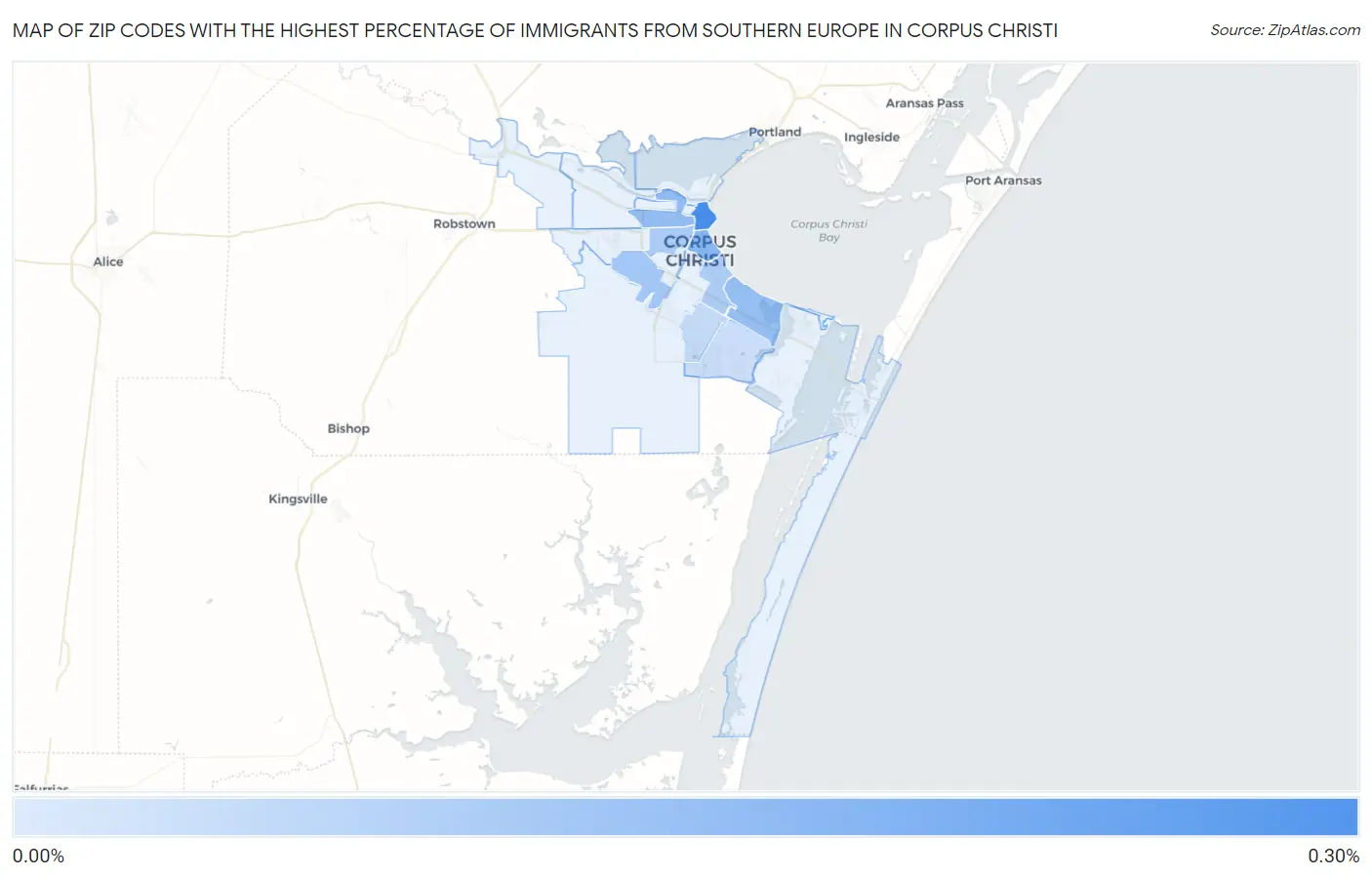 Zip Codes with the Highest Percentage of Immigrants from Southern Europe in Corpus Christi Map