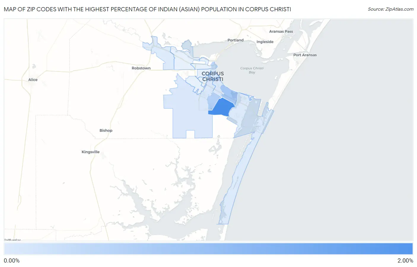 Zip Codes with the Highest Percentage of Indian (Asian) Population in Corpus Christi Map
