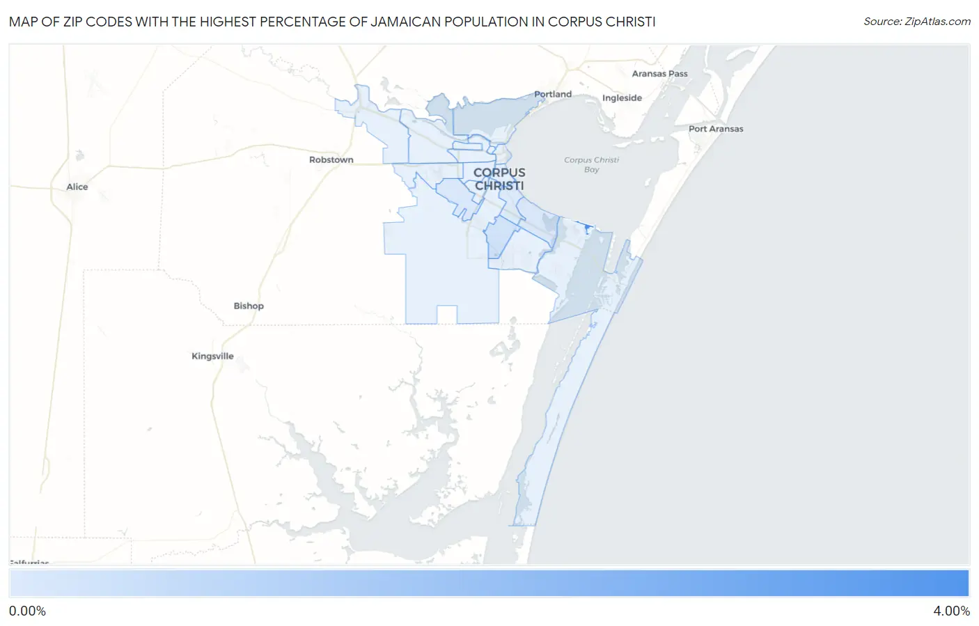 Zip Codes with the Highest Percentage of Jamaican Population in Corpus Christi Map