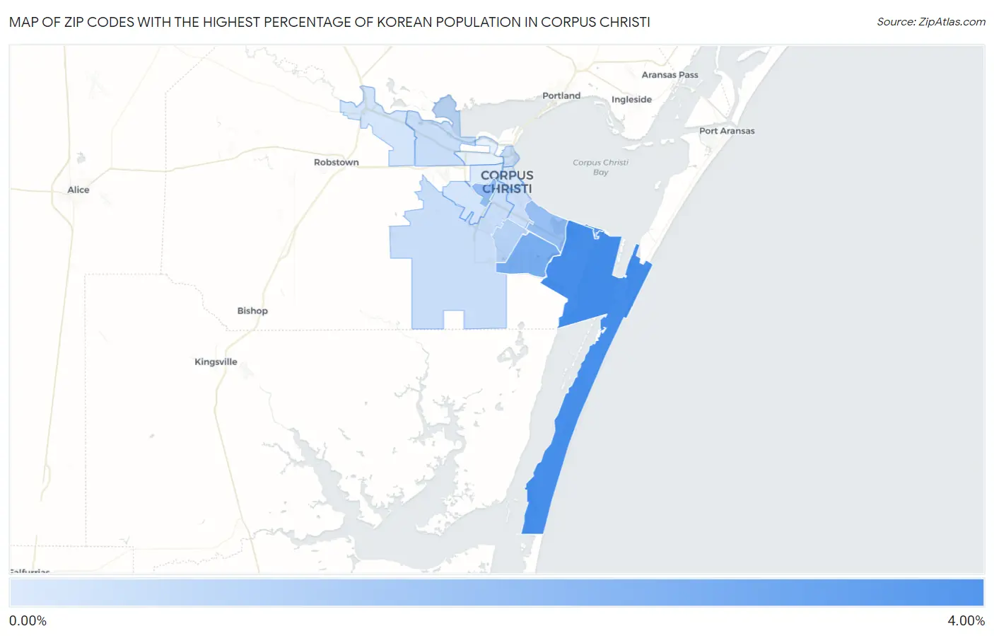Zip Codes with the Highest Percentage of Korean Population in Corpus Christi Map