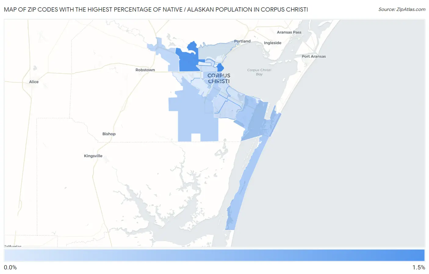Zip Codes with the Highest Percentage of Native / Alaskan Population in Corpus Christi Map