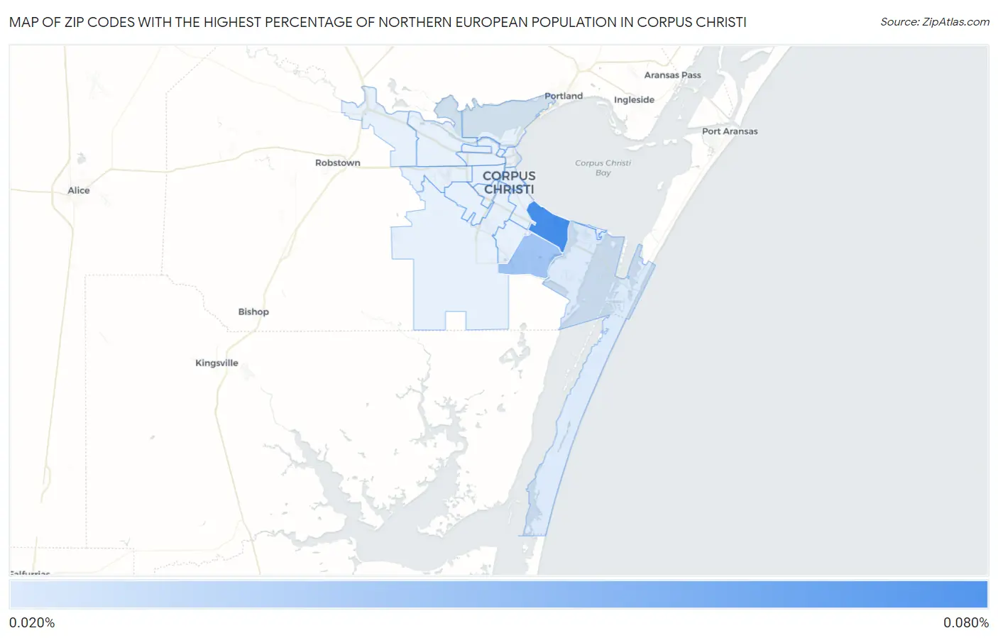 Zip Codes with the Highest Percentage of Northern European Population in Corpus Christi Map