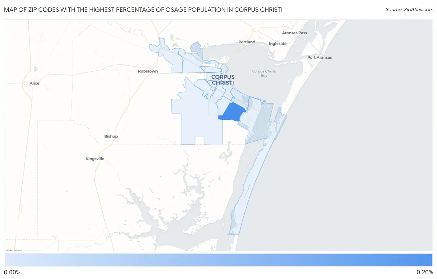 Zip Codes with the Highest Percentage of Osage Population in Corpus Christi Map