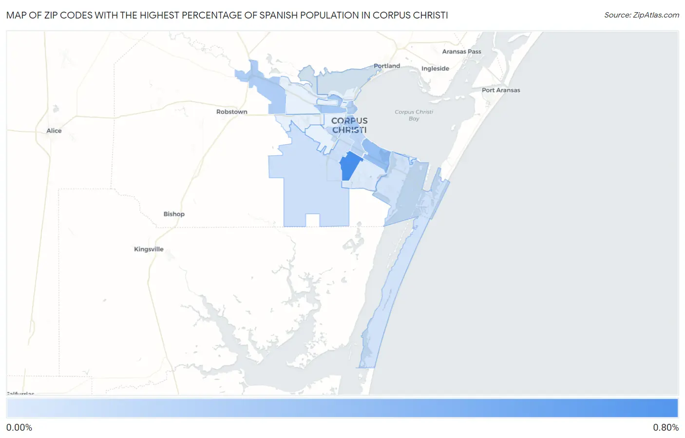 Zip Codes with the Highest Percentage of Spanish Population in Corpus Christi Map