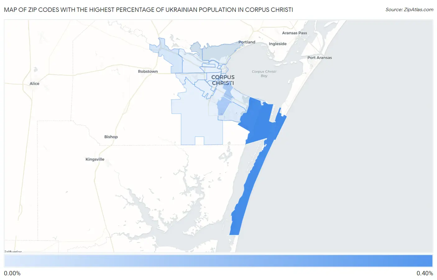 Zip Codes with the Highest Percentage of Ukrainian Population in Corpus Christi Map