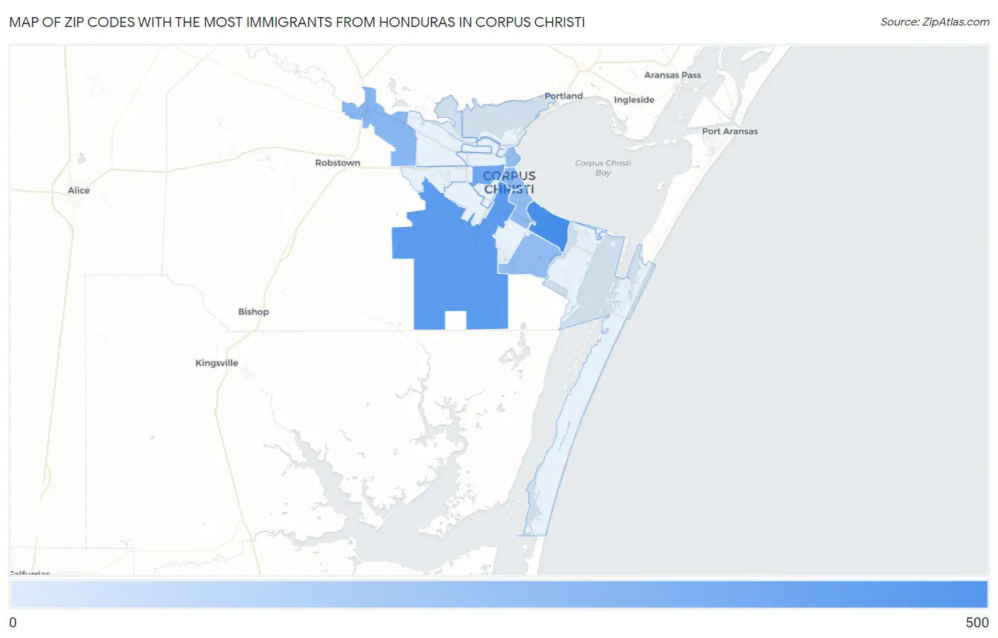Zip Codes with the Most Immigrants from Honduras in Corpus Christi Map