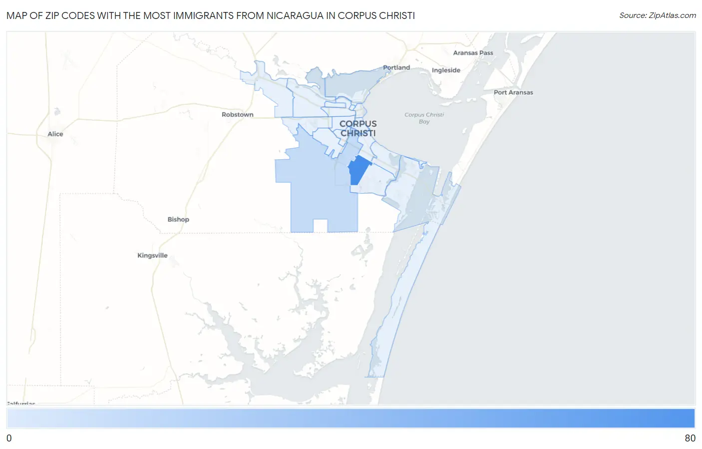 Zip Codes with the Most Immigrants from Nicaragua in Corpus Christi Map