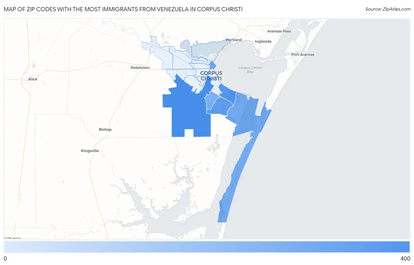 Zip Codes with the Most Immigrants from Venezuela in Corpus Christi Map