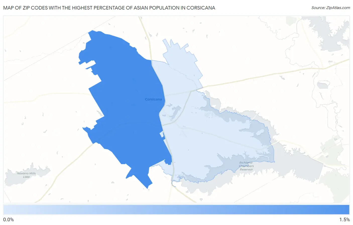 Zip Codes with the Highest Percentage of Asian Population in Corsicana Map
