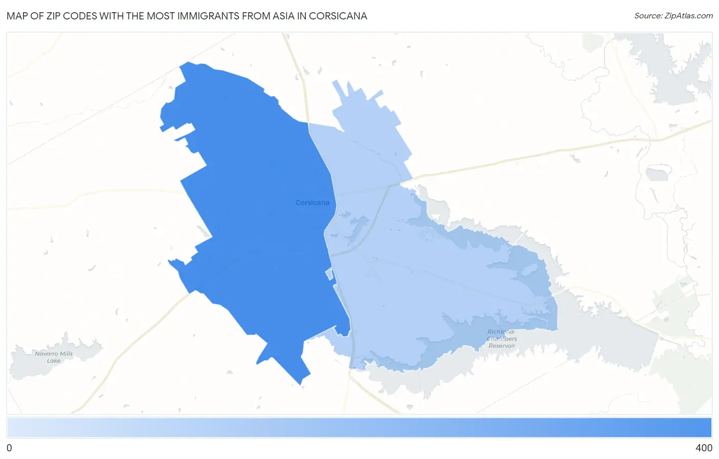 Zip Codes with the Most Immigrants from Asia in Corsicana Map