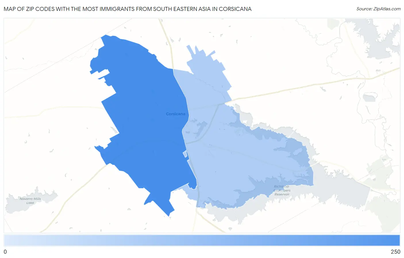 Zip Codes with the Most Immigrants from South Eastern Asia in Corsicana Map