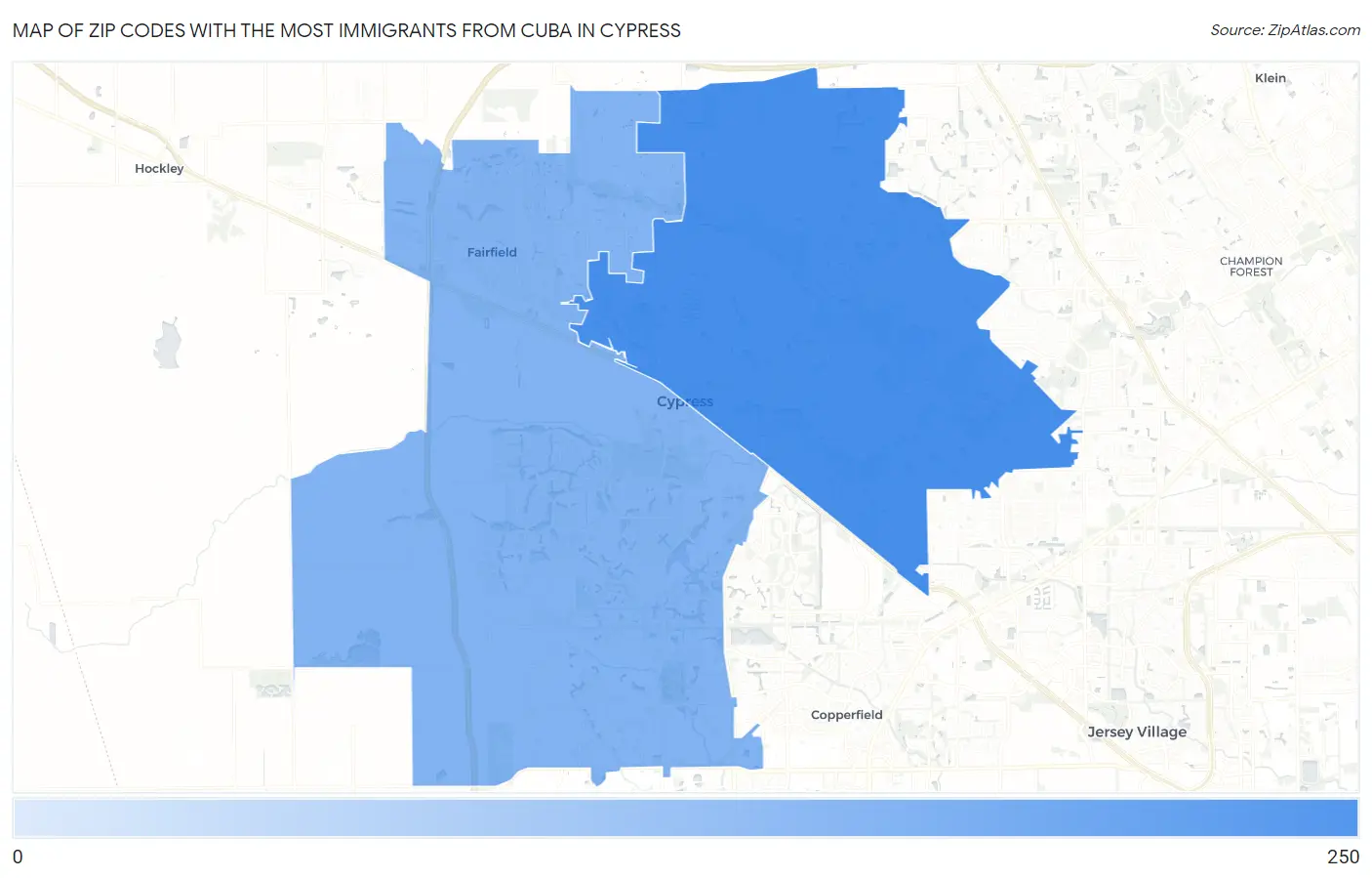 Zip Codes with the Most Immigrants from Cuba in Cypress Map