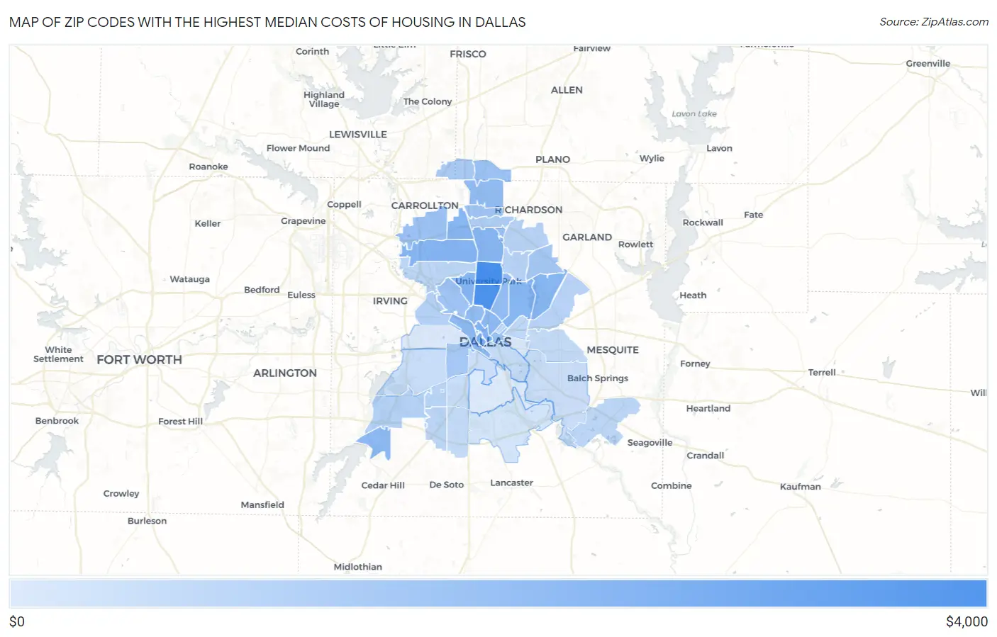 Zip Codes with the Highest Median Costs of Housing in Dallas Map