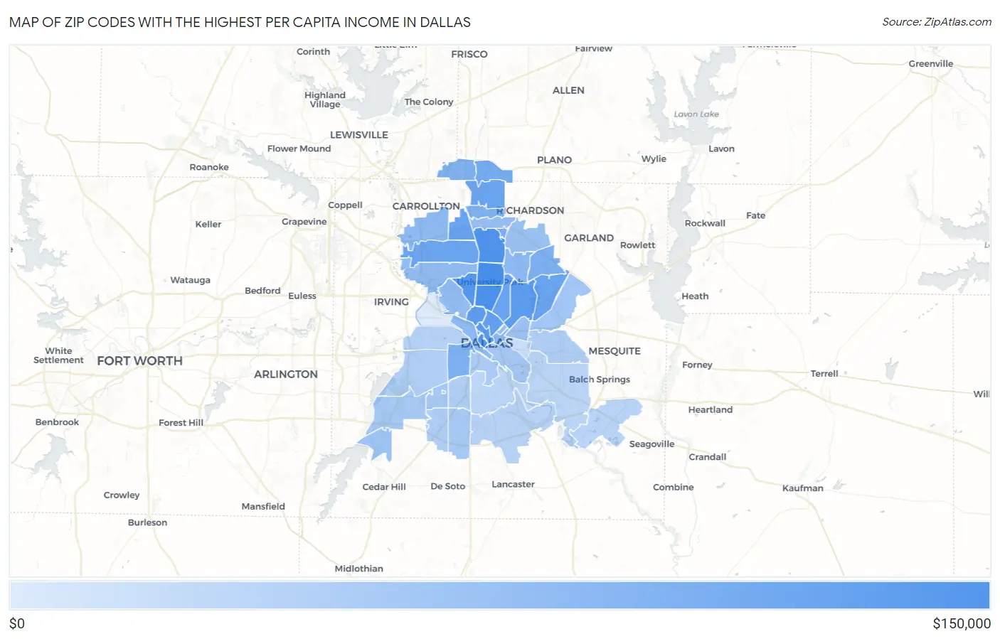 Zip Codes with the Highest Per Capita Income in Dallas Map