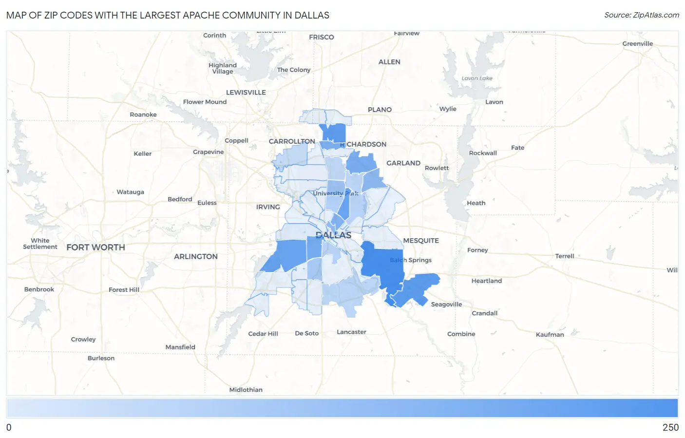 Zip Codes with the Largest Apache Community in Dallas Map