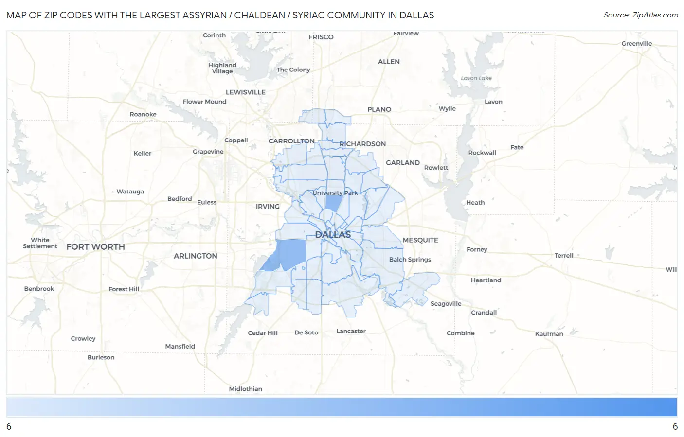 Zip Codes with the Largest Assyrian / Chaldean / Syriac Community in Dallas Map