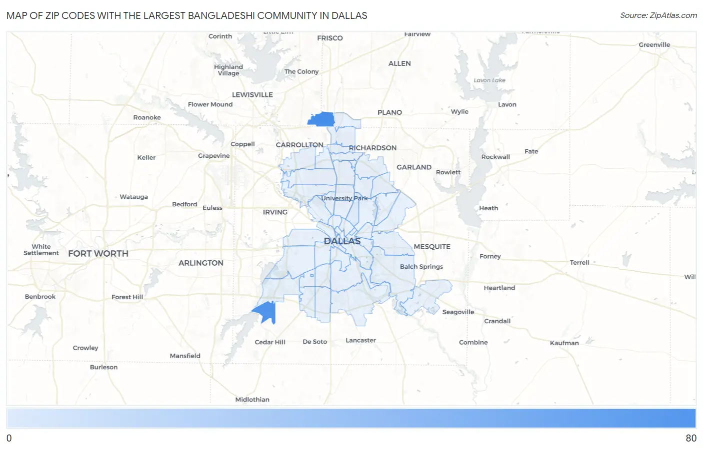 Zip Codes with the Largest Bangladeshi Community in Dallas Map