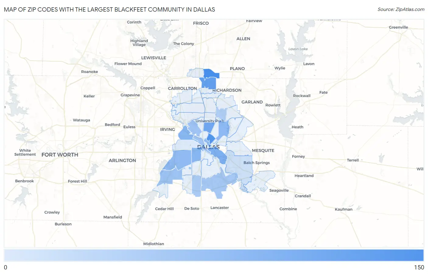 Zip Codes with the Largest Blackfeet Community in Dallas Map