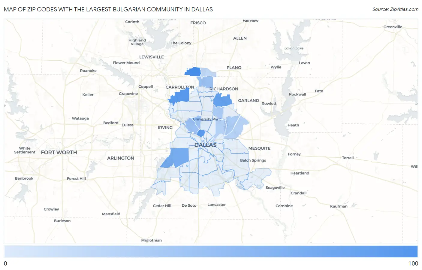 Zip Codes with the Largest Bulgarian Community in Dallas Map