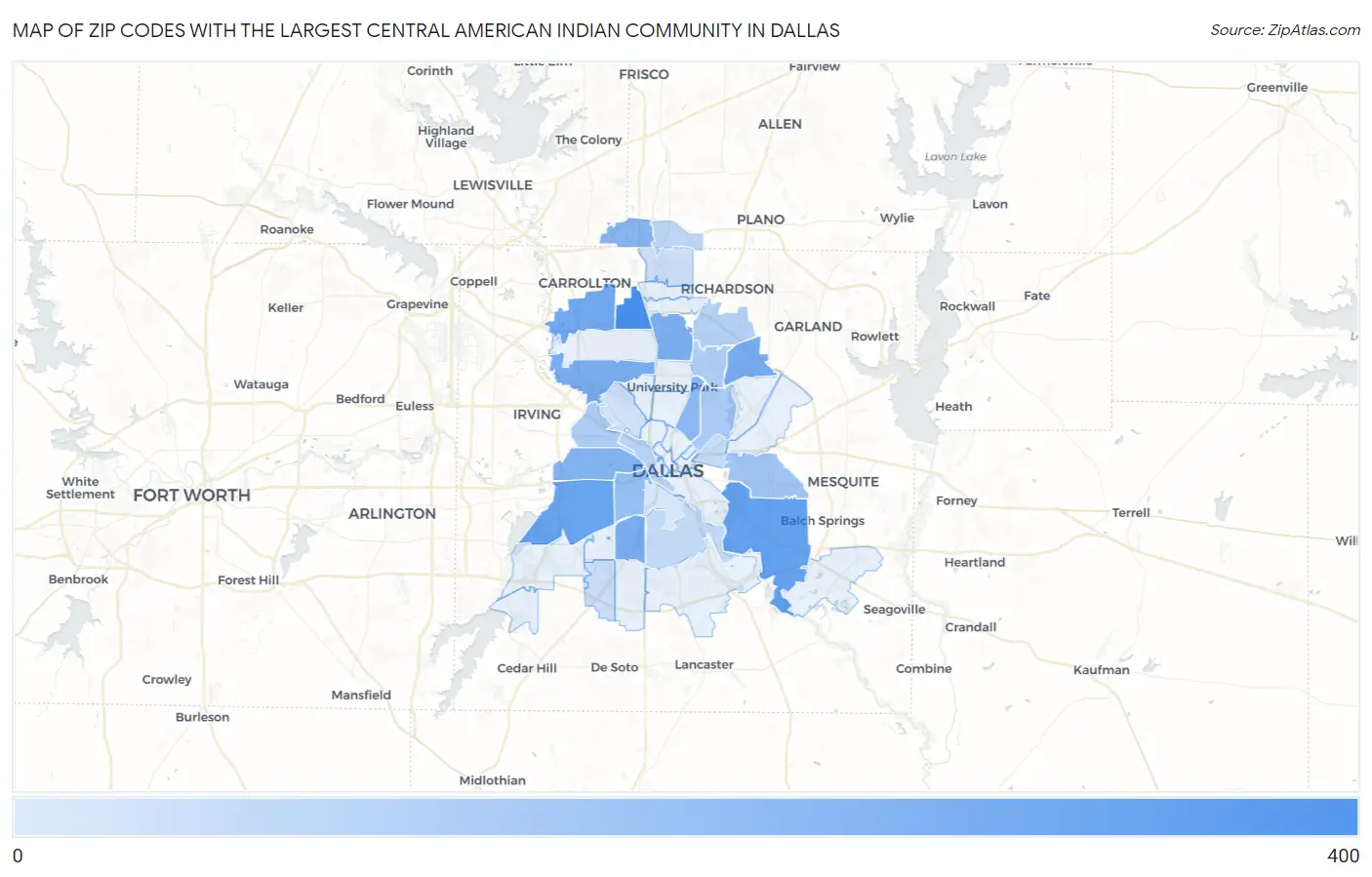 Zip Codes with the Largest Central American Indian Community in Dallas Map