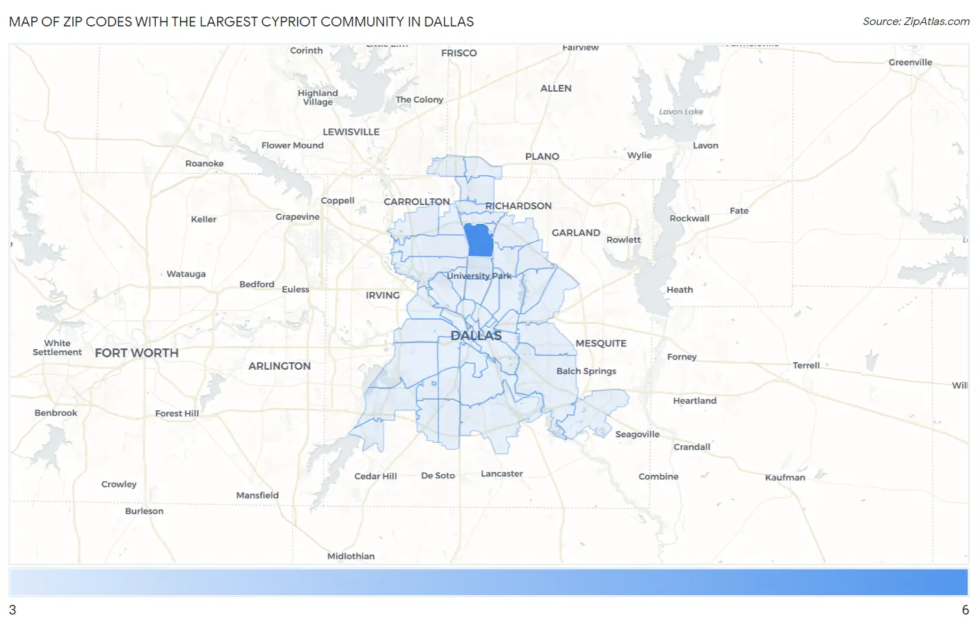 Zip Codes with the Largest Cypriot Community in Dallas Map