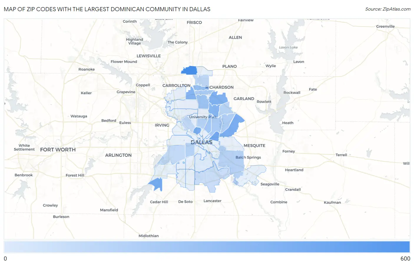 Zip Codes with the Largest Dominican Community in Dallas Map