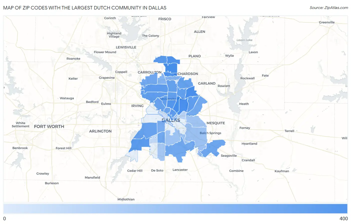 Zip Codes with the Largest Dutch Community in Dallas Map