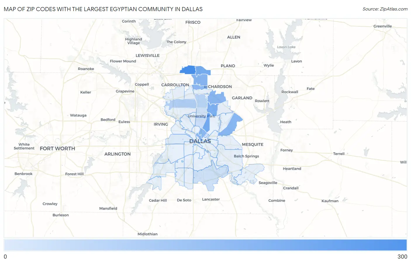 Zip Codes with the Largest Egyptian Community in Dallas Map