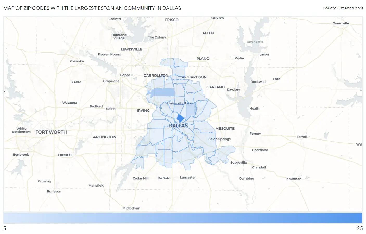 Zip Codes with the Largest Estonian Community in Dallas Map