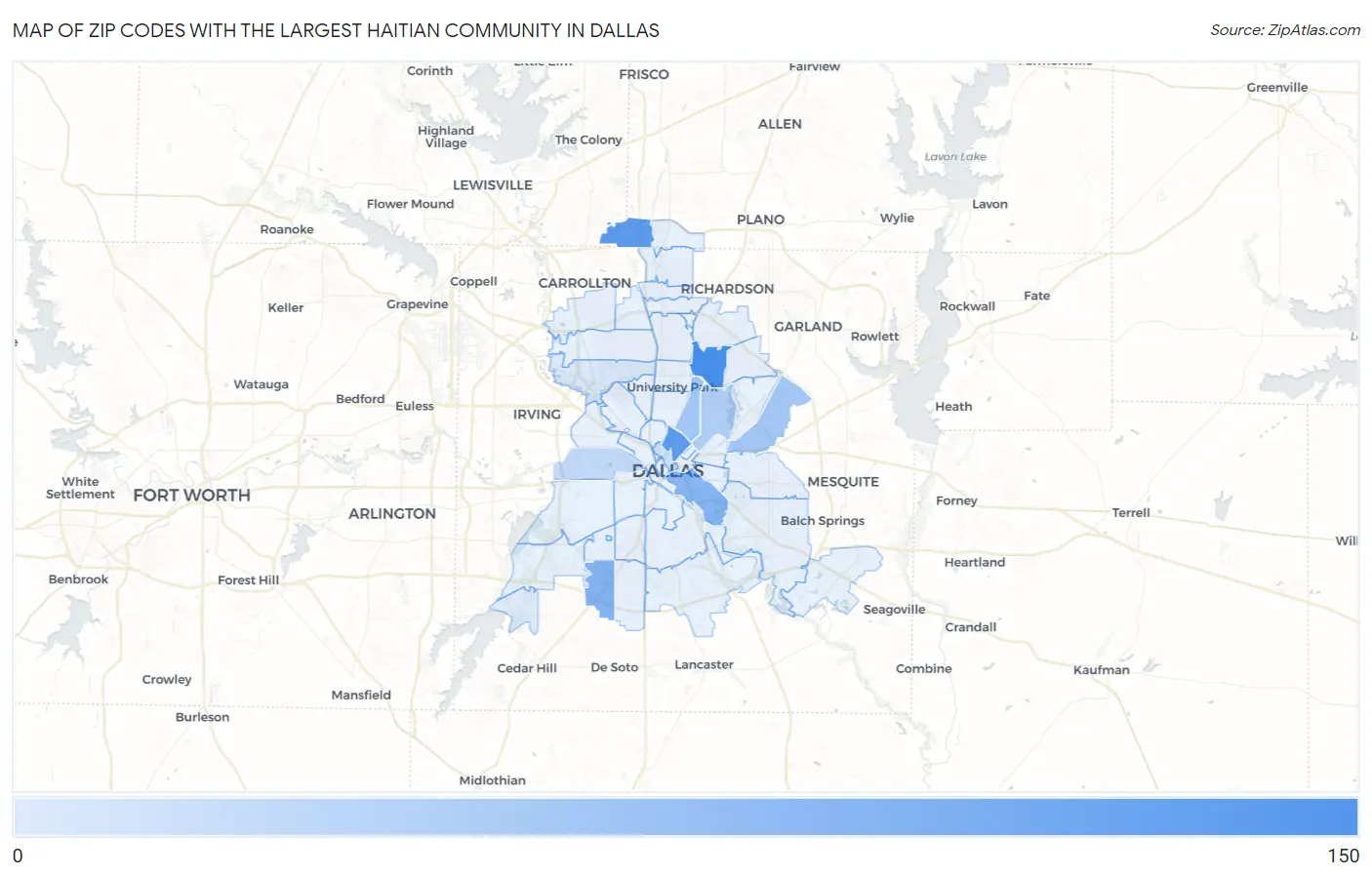 Zip Codes with the Largest Haitian Community in Dallas Map