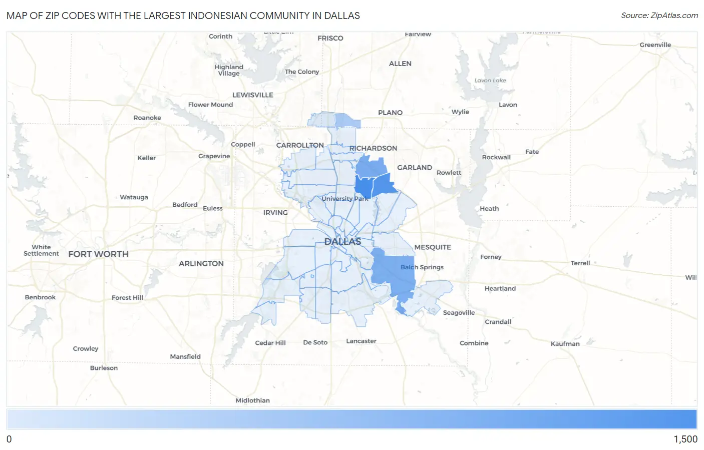 Zip Codes with the Largest Indonesian Community in Dallas Map